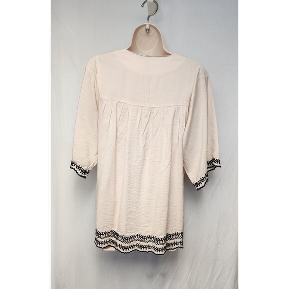 Ad:Hoc Le Collezioni Embroidered Square Neck Beige/Black 3/4 Sleeve Floral Sz L - Picture 7 of 9